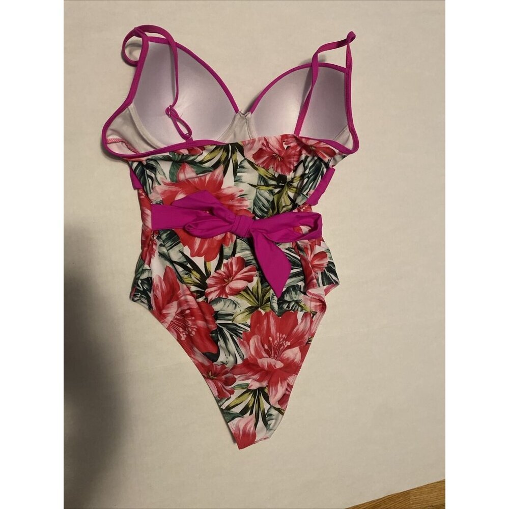 Women's Swimsuit One Piece Pink & Flowers Body Contouring Size L  NWOT Unbranded - Picture 5 of 9